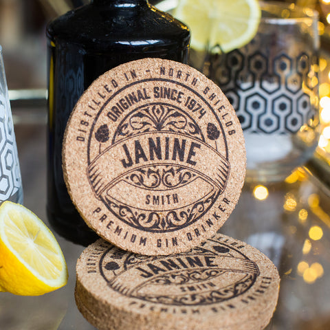 Personalised Gin Cork Coaster Set