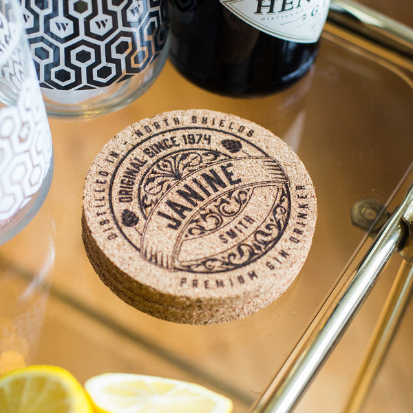 Personalised Gin Cork Coaster Set